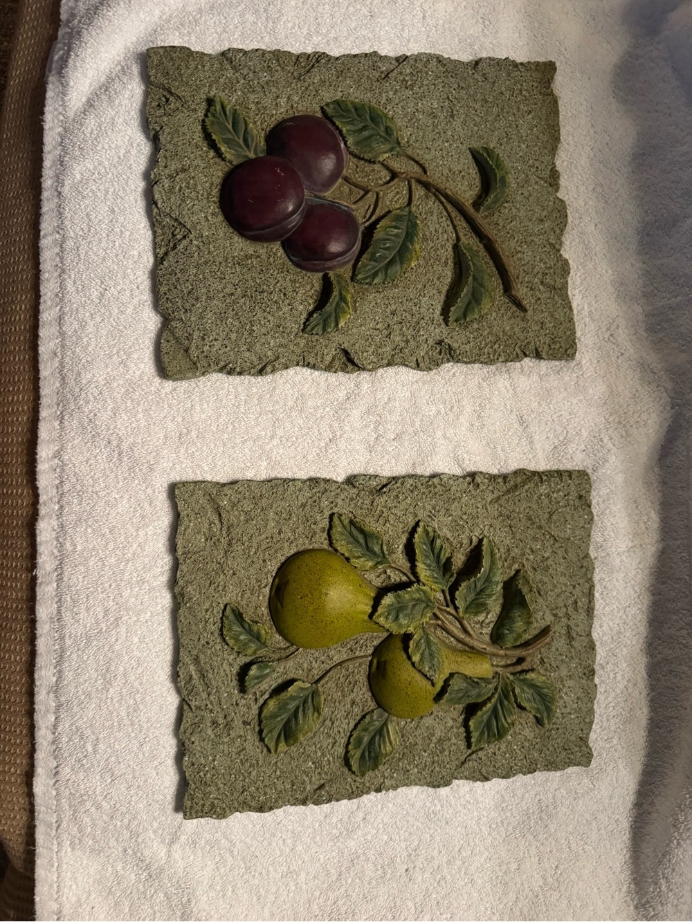 Decorative Fruit Relief Wall Plaques - Green and Plum -